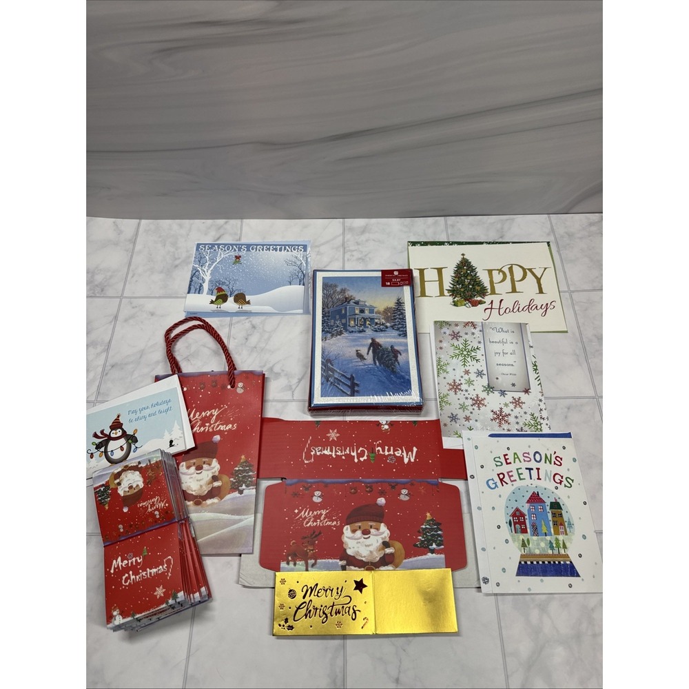 40‎ Assorted Christmas Greeting Cards w/Messages Envelopes & Gift Boxes New